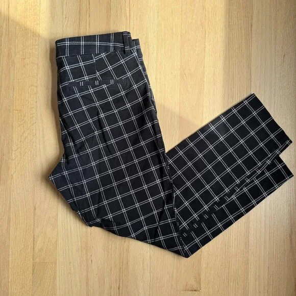 Old Navy Dress Pants High Rise Black Plaid Size 8 - Picture 1 of 4